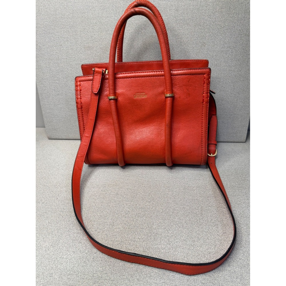 Kate Spade‎ Saturday Orange Pebbled Leather Satchel Crossbody Bag Gold REAS